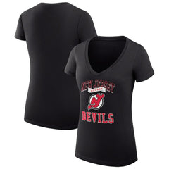 NHL New Jersey Devils G-III 4Her by Carl Banks Women's Super-Slim Fit Lightweight Team Logo Graphic V-Neck T-Shirt