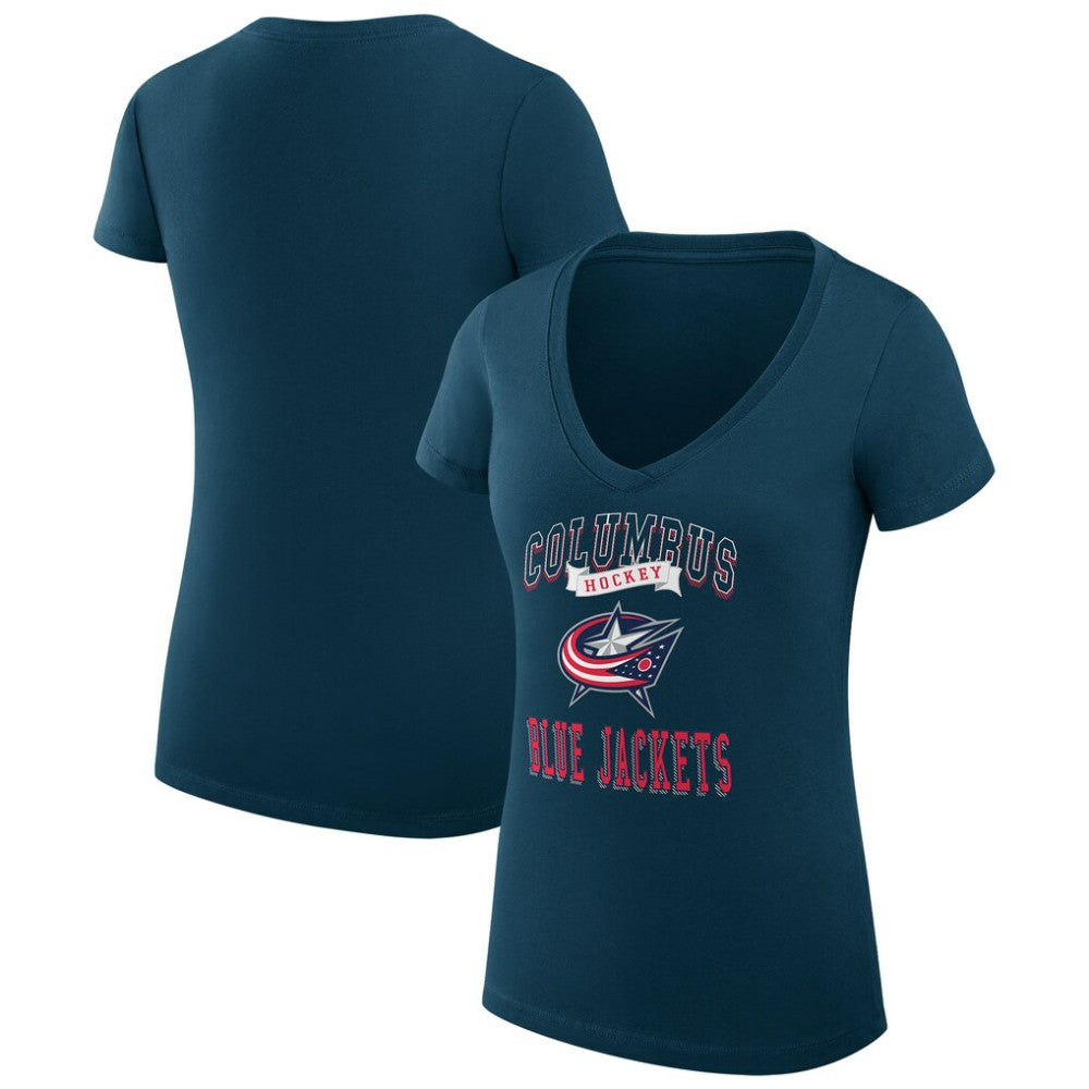 NHL Columbus Blue Jackets G-III 4Her by Carl Banks Women's Super-Slim Fit Lightweight Team Logo Graphic V-Neck T-Shirt