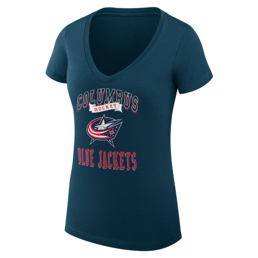 NHL Columbus Blue Jackets G-III 4Her by Carl Banks Women's Super-Slim Fit Lightweight Team Logo Graphic V-Neck T-Shirt