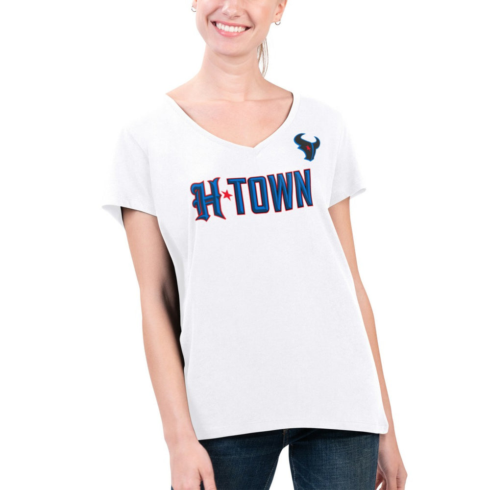 G-III 4Her by Carl Banks Women's Super-Slim Fit Lightweight H-Town V-Neck T-Shirt - Houston Texans T-shirts