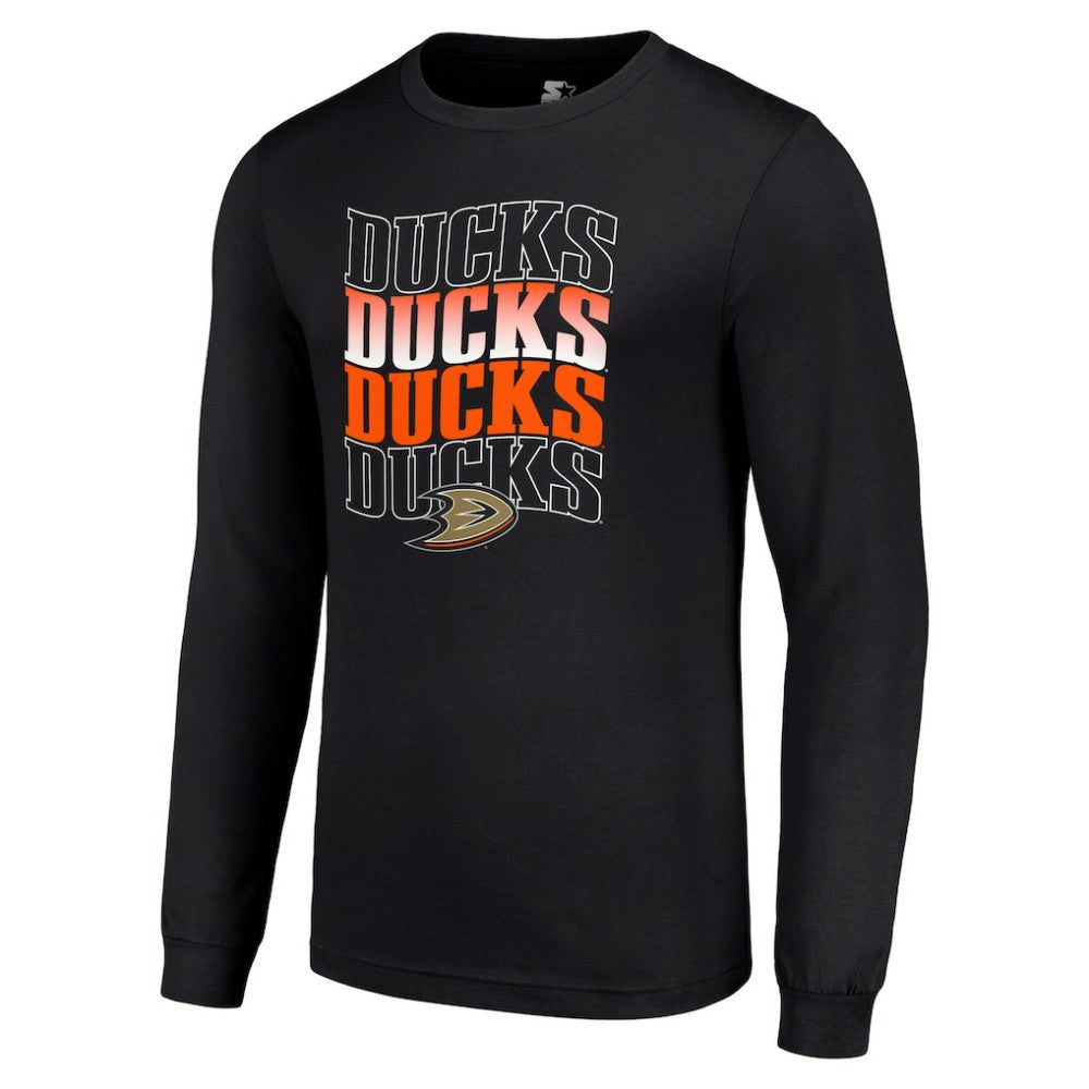 NHL Anaheim Ducks Starter Four Team Name Logo Long Sleeve Graphic T-Shirt