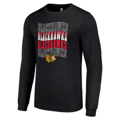 NHL Chicago Blackhawks Starter Four Team Name Logo Long Sleeve Graphic T-Shirt