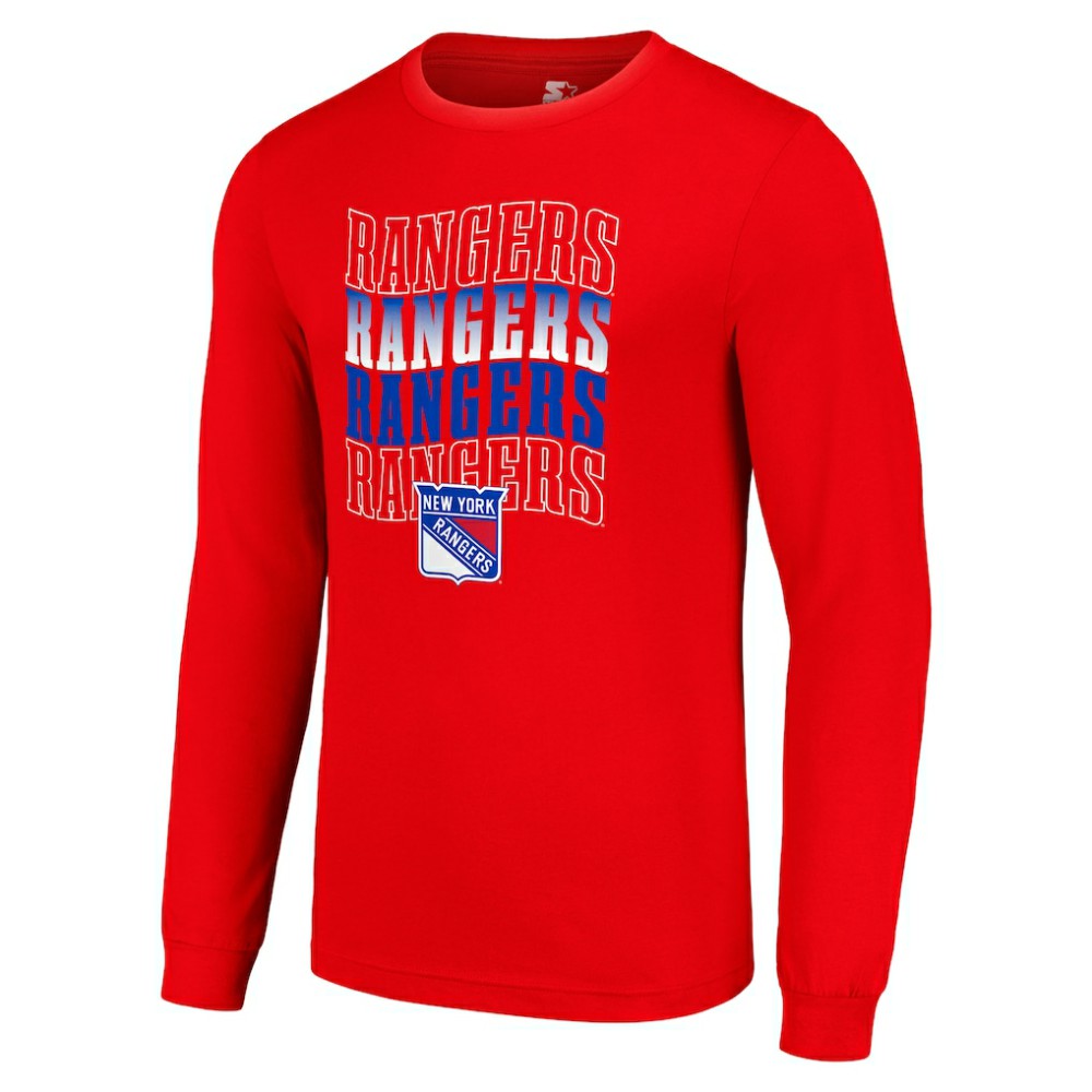 NHL New York Rangers Starter Four Team Name Logo Long Sleeve Graphic T-Shirt