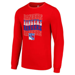 NHL New York Rangers Starter Four Team Name Logo Long Sleeve Graphic T-Shirt
