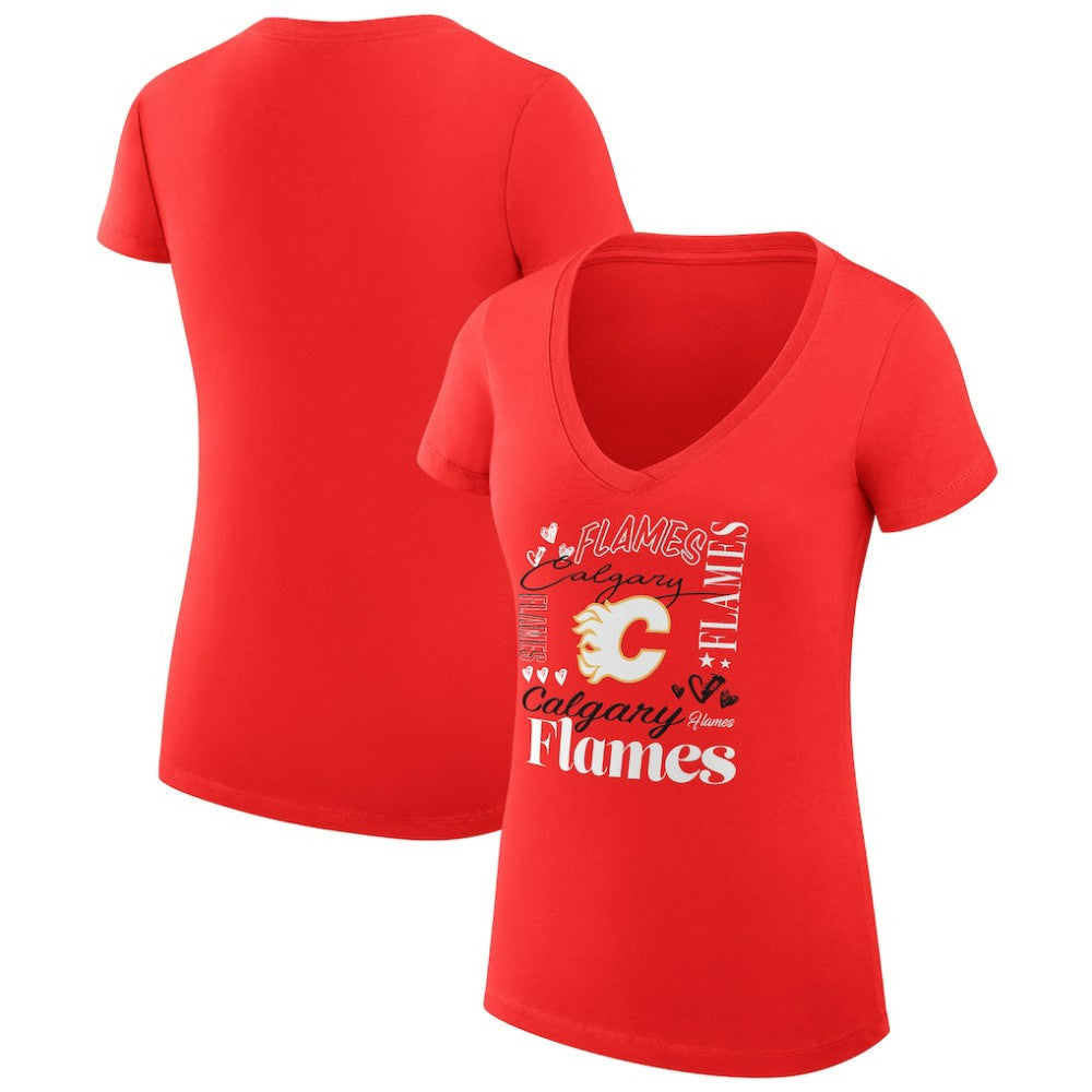 NHL Calgary Flames G-III 4Her by Carl Banks Women's Super-Slim Fit Lightweight Collage Team Graphic T-Shirt
