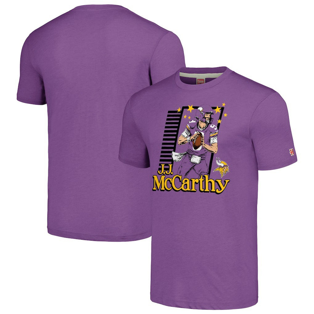 J.J. McCarthy  Homage Unisex Caricature Player Tri-Blend T-Shirt - Minnesota Vikings T-shirts