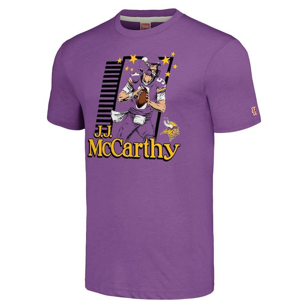 J.J. McCarthy  Homage Unisex Caricature Player Tri-Blend T-Shirt - Minnesota Vikings T-shirts