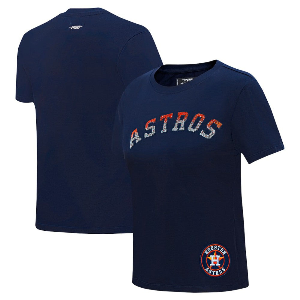 Navy Houston Astros Pro Standard Women's Rhinestone Slim Fit T-Shirt