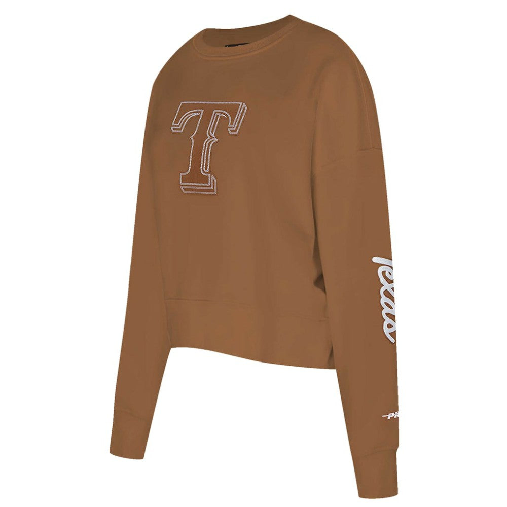 Brown Texas Rangers Pro Standard Women's Paint The City Pullover Cropped Sweatshirt