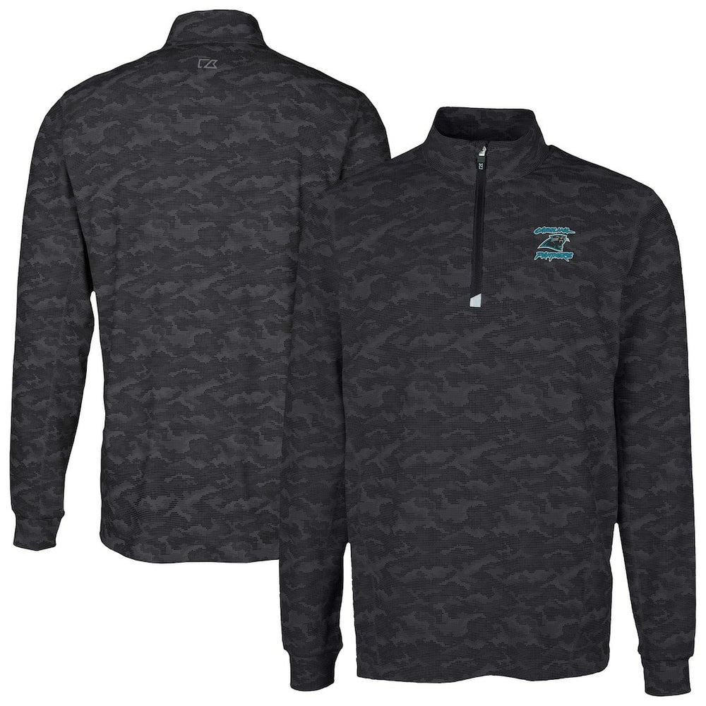 Cutter & Buck Traverse Camo Print Stretch DryTec Quarter-Zip Top - Carolina Panthers Tops
