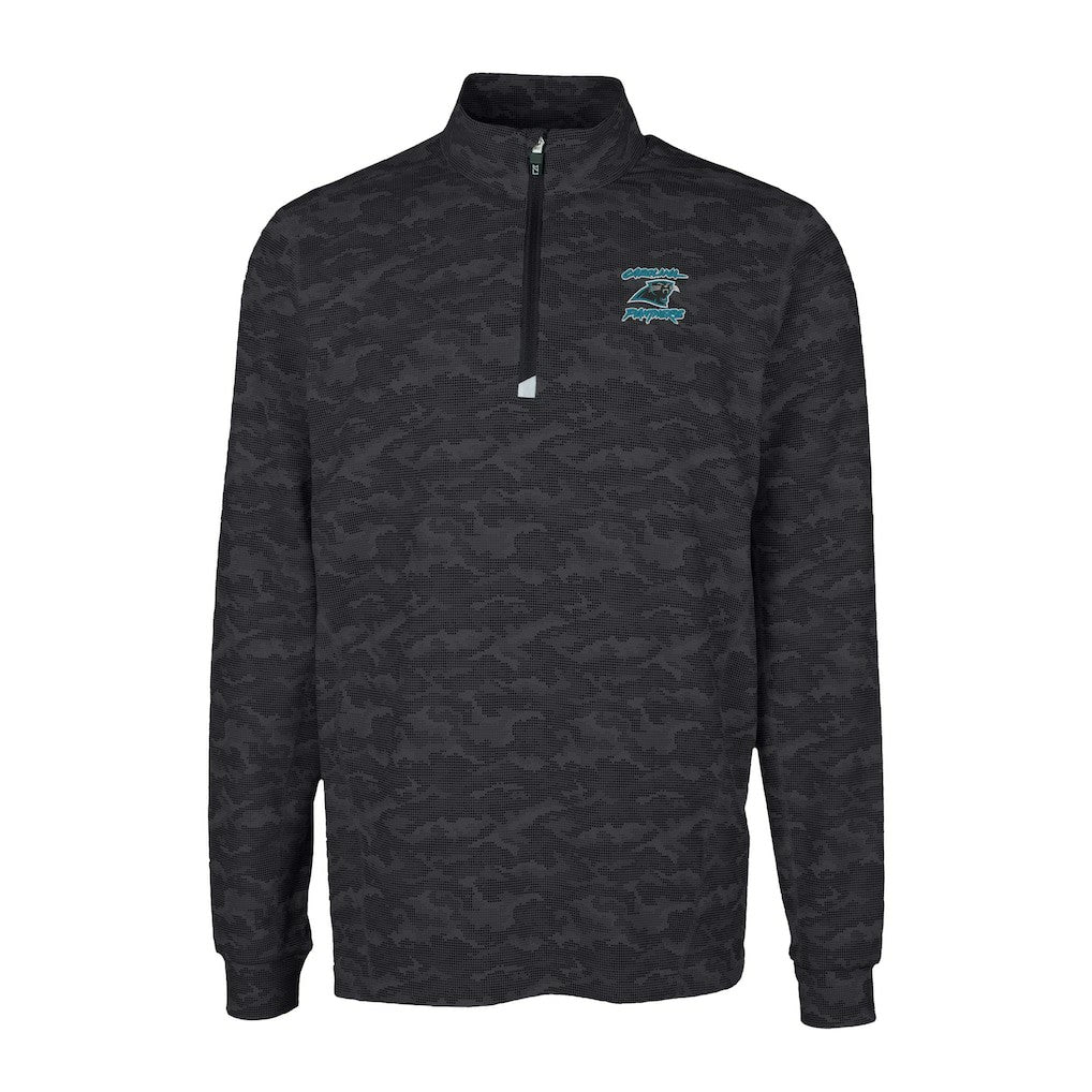 Cutter & Buck Traverse Camo Print Stretch DryTec Quarter-Zip Top - Carolina Panthers Tops