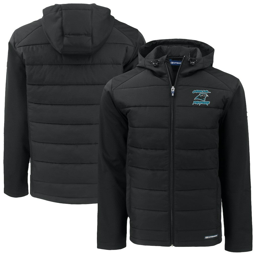 Cutter & Buck Evoke Hybrid Eco Softshell Recycled Full-Zip Hoodie Jacket - Carolina Panthers Hoodies