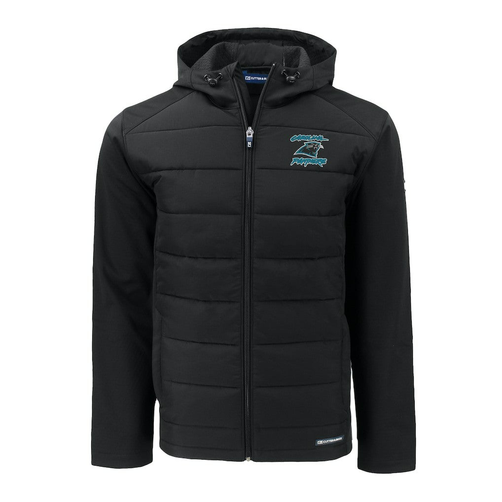 Cutter & Buck Evoke Hybrid Eco Softshell Recycled Full-Zip Hoodie Jacket - Carolina Panthers Hoodies