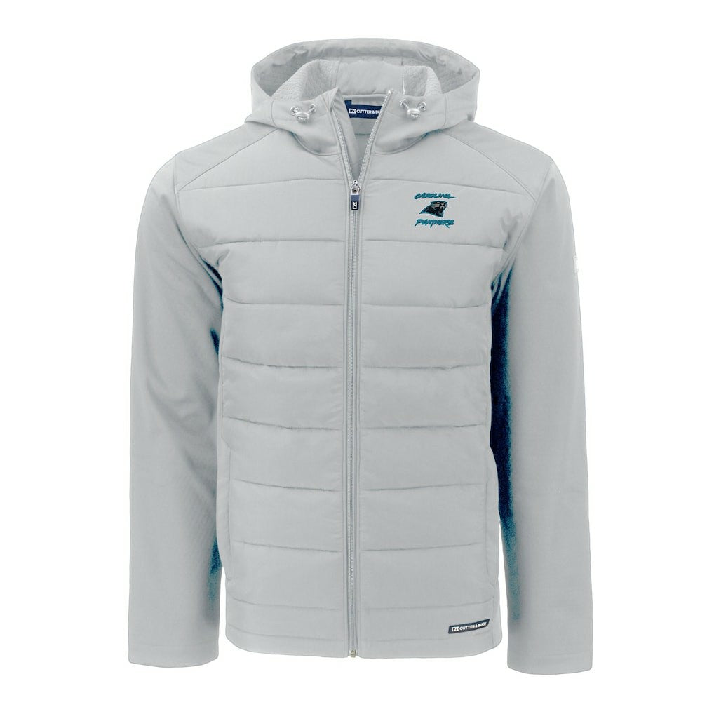 Cutter & Buck Evoke Hybrid Eco Softshell Recycled Full-Zip Hoodie Jacket - Carolina Panthers Hoodies