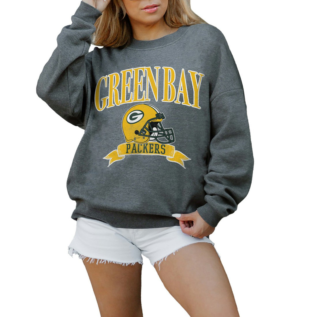Gameday Couture Women's Oversized Seal The Deal Premium Fleece Drop Shoulder Pullover Sweatshirt - Green Bay Packers Pullover