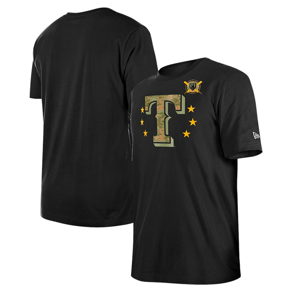 Black Texas Rangers New Era 2024 Armed Forces Day T-Shirt