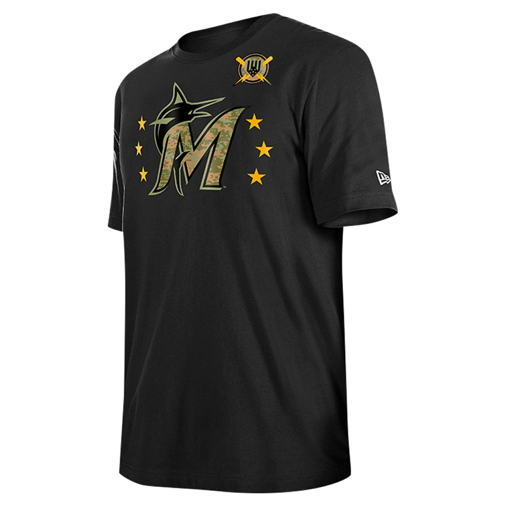 Black Miami Marlins New Era 2024 Armed Forces Day T-Shirt