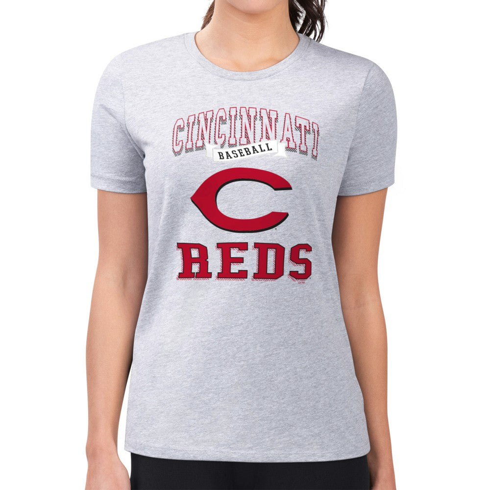 Heather Gray Cincinnati Reds G-III 4Her by Carl Banks Women's Super-Slim Fit Lightweight Team Logo Graphic T-Shirt