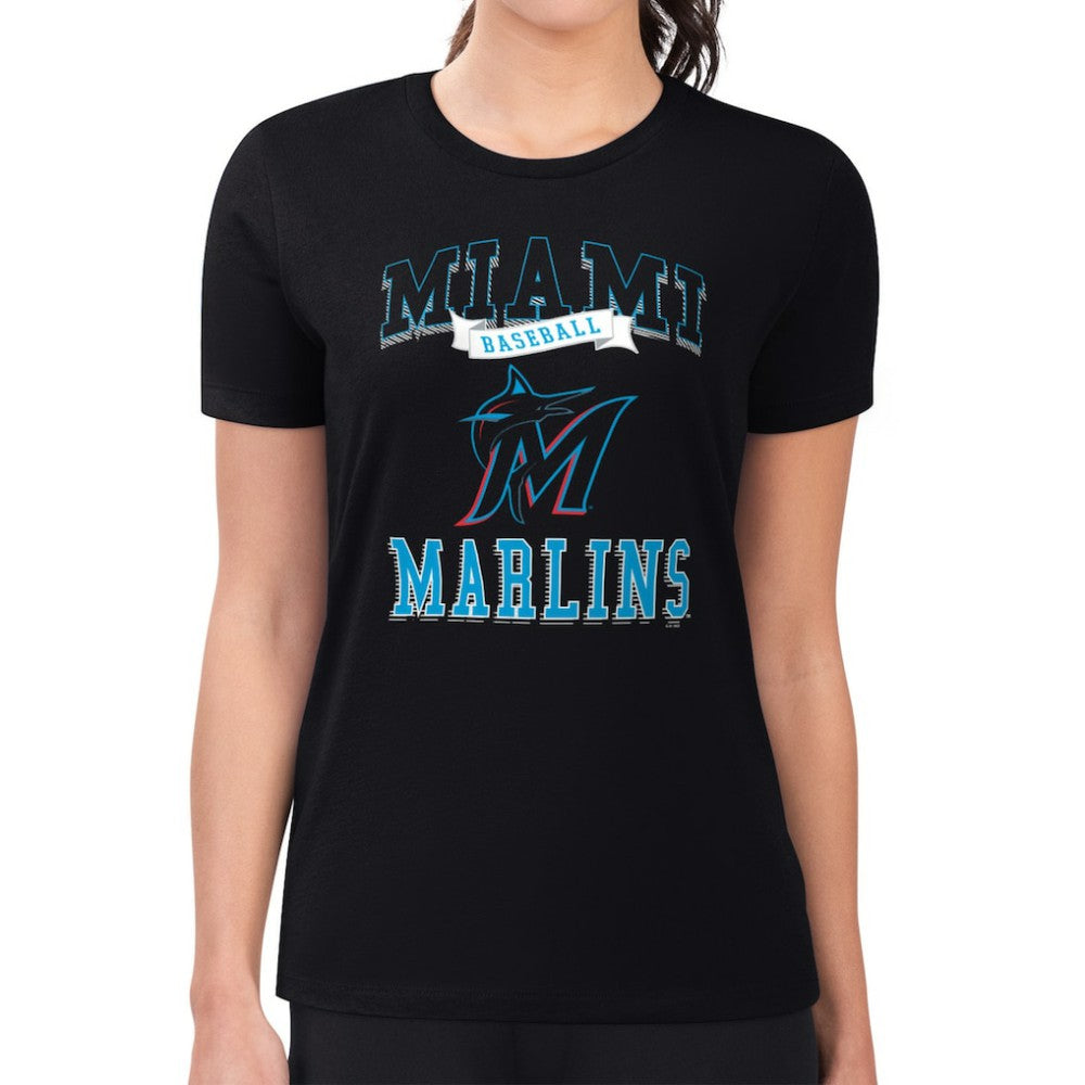 Black Miami Marlins G-III 4Her by Carl Banks Women's Super-Slim Fit Lightweight Team Logo Graphic T-Shirt