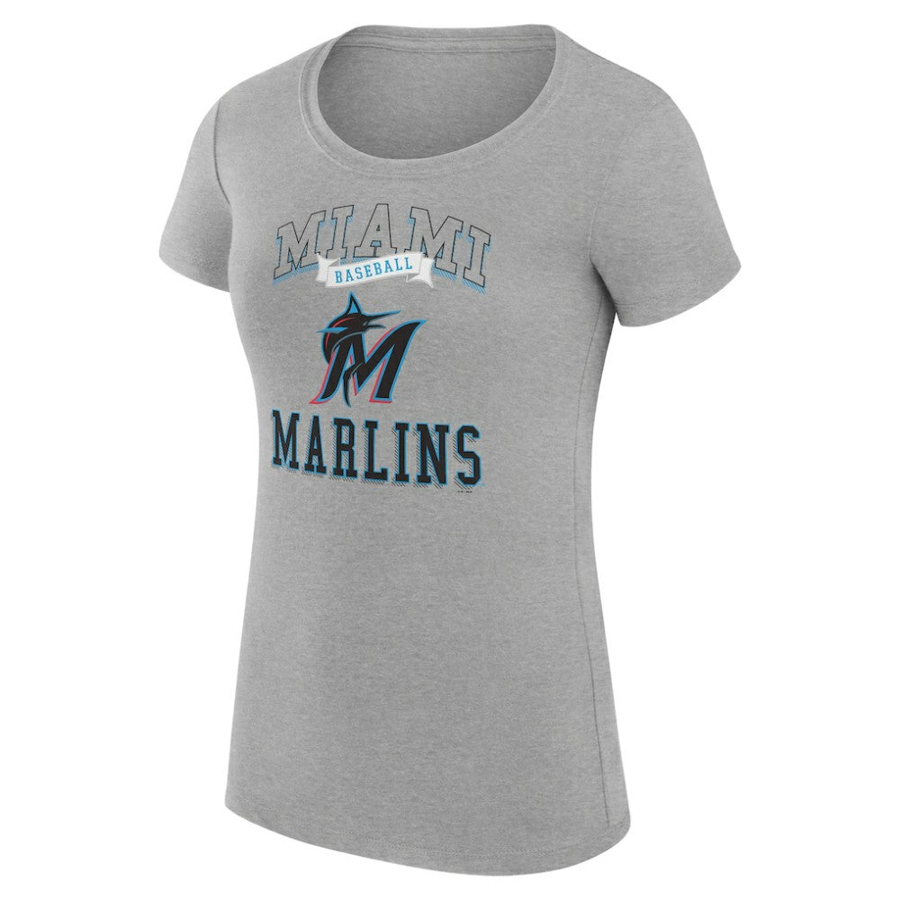 Heather Gray Miami Marlins G-III 4Her by Carl Banks Women's Super-Slim Fit Lightweight Team Logo Graphic T-Shirt