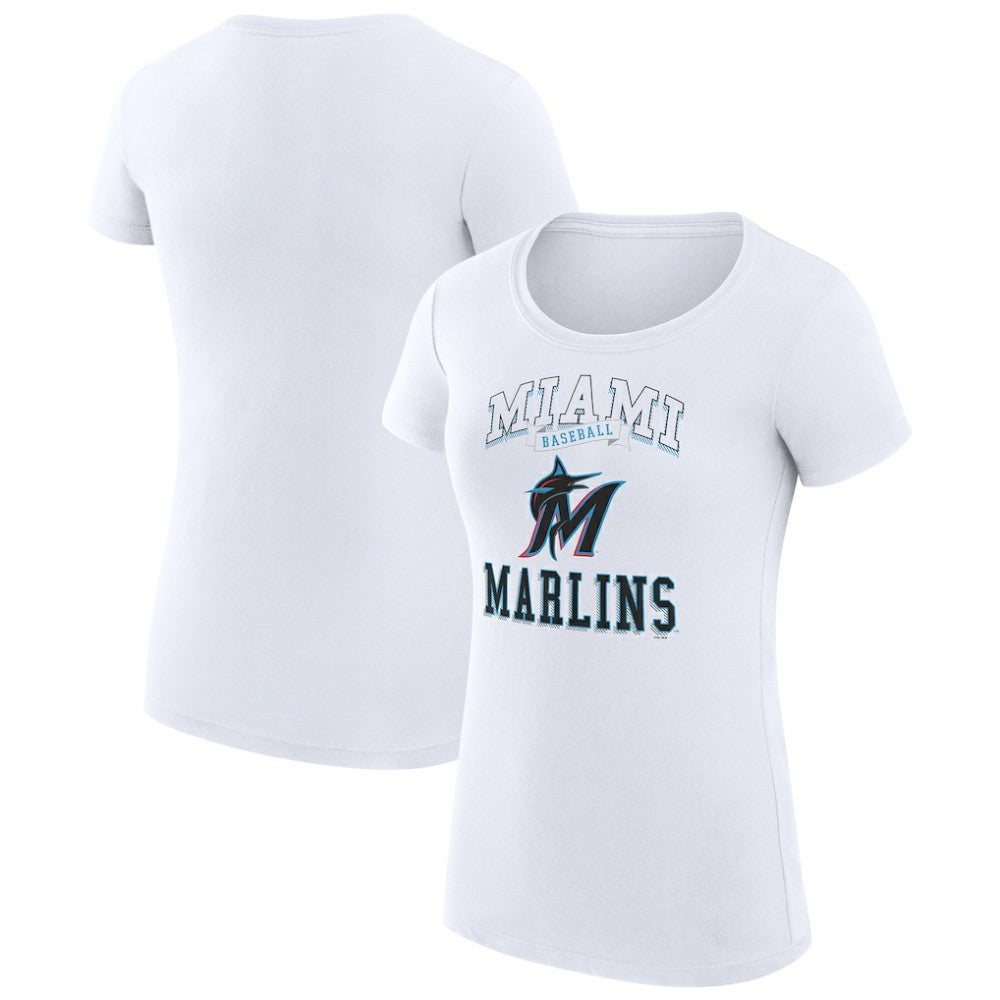 White Miami Marlins G-III 4Her by Carl Banks Women's Super-Slim Fit Lightweight Team Logo Graphic T-Shirt