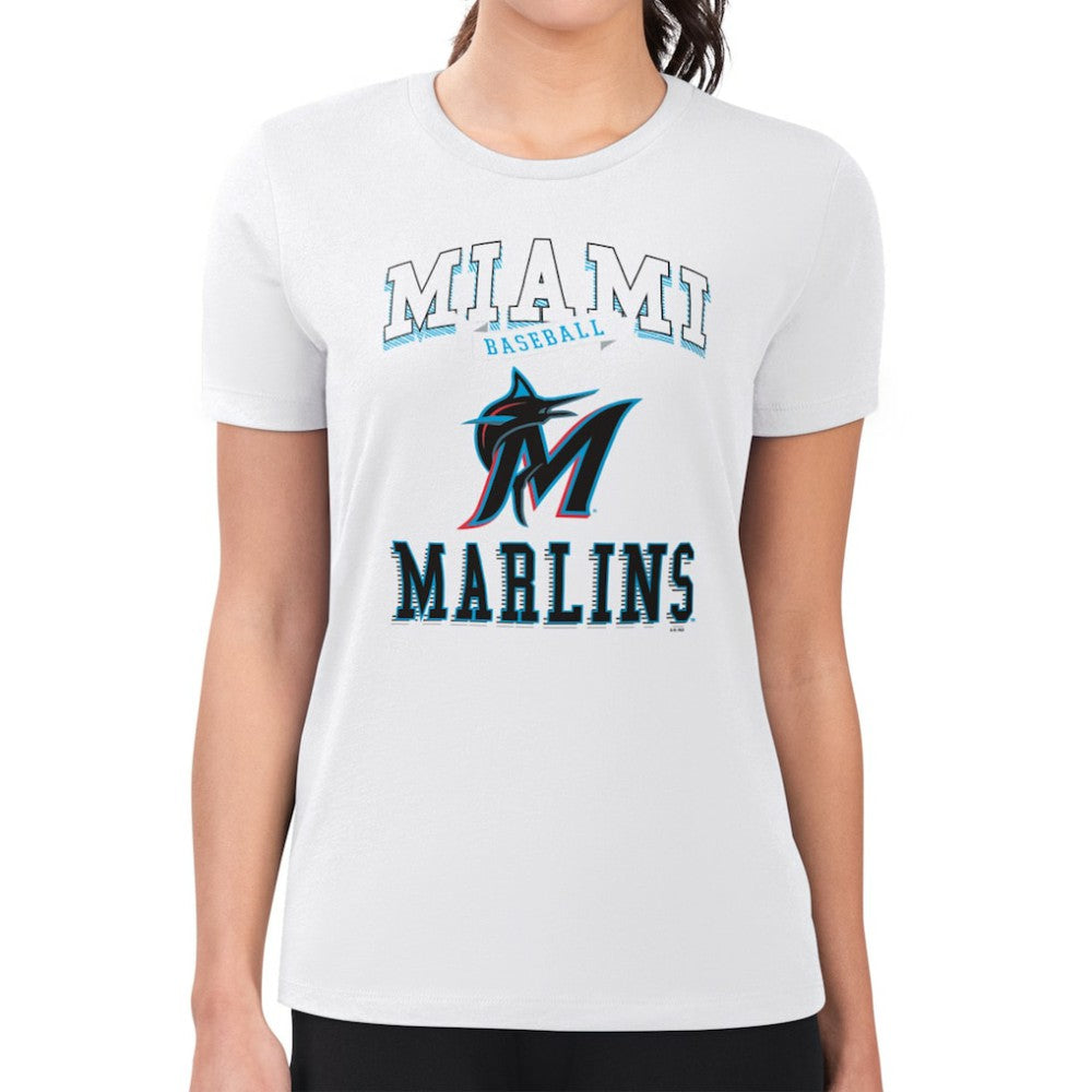 White Miami Marlins G-III 4Her by Carl Banks Women's Super-Slim Fit Lightweight Team Logo Graphic T-Shirt