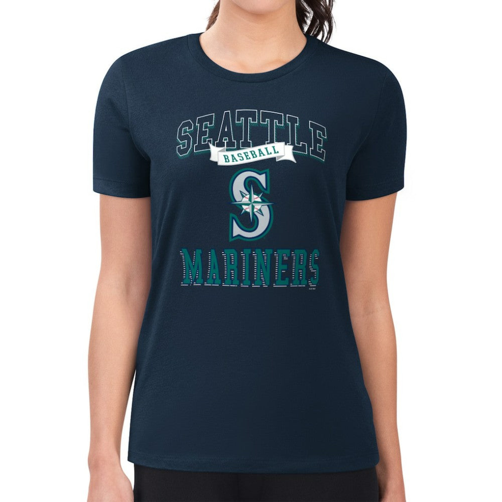 Navy Seattle Mariners G-III 4Her by Carl Banks Women's Super-Slim Fit Lightweight Team Logo Graphic T-Shirt