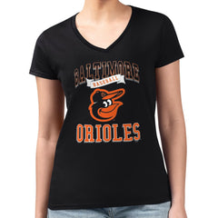 Black Baltimore Orioles G-III 4Her by Carl Banks Women's Super-Slim Fit Lightweight Team Logo Graphic V-Neck T-Shirt