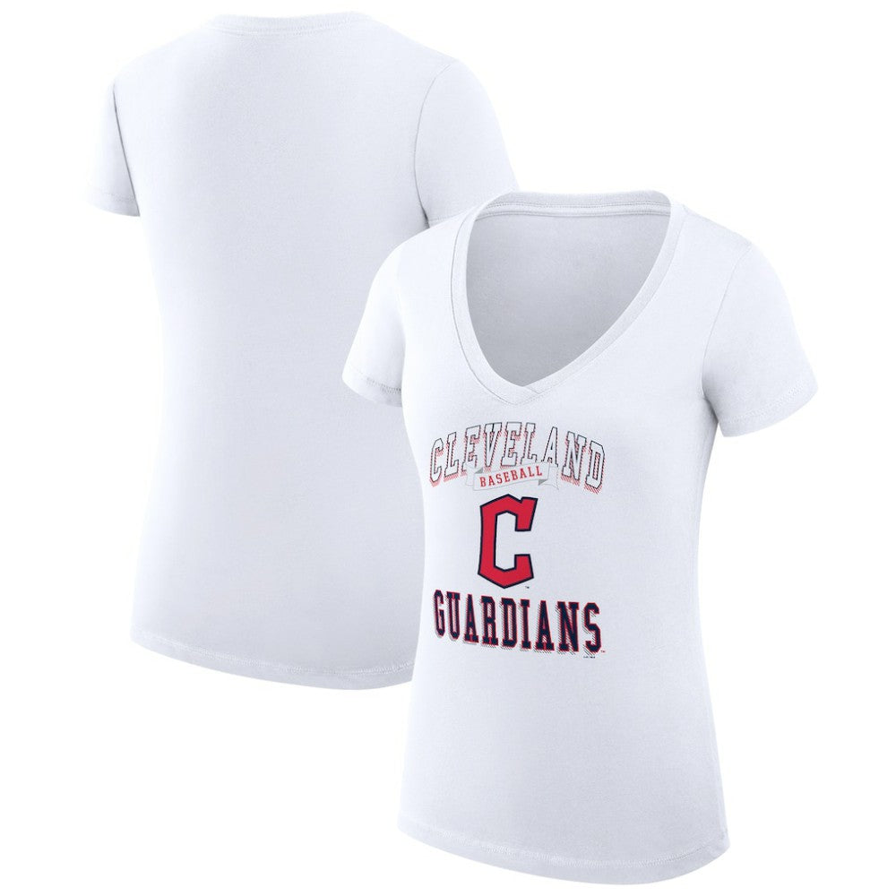 White Cleveland Guardians G-III 4Her by Carl Banks Women's Super-Slim Fit Lightweight Team Logo Graphic V-Neck T-Shirt