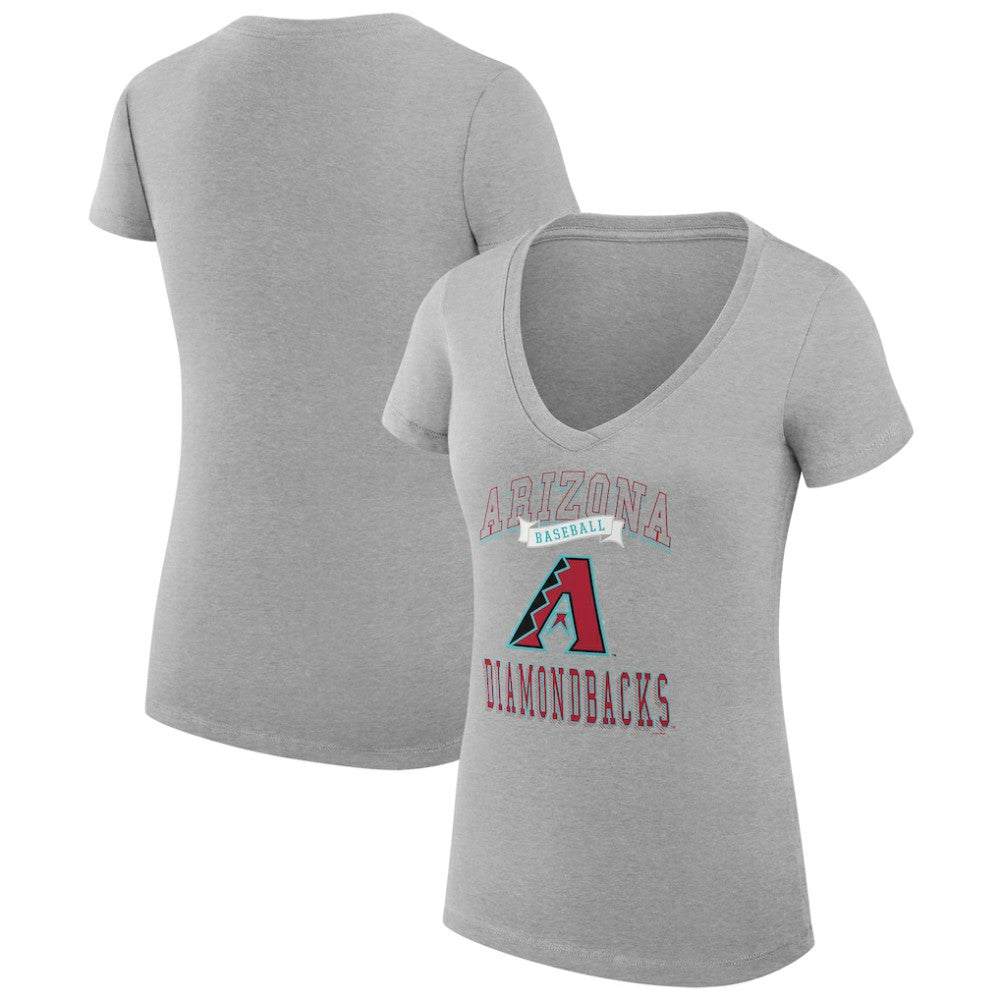 Heather Gray Arizona Diamondbacks G-III 4Her by Carl Banks Women's Super-Slim Fit Lightweight Team Logo Graphic V-Neck T-Shirt