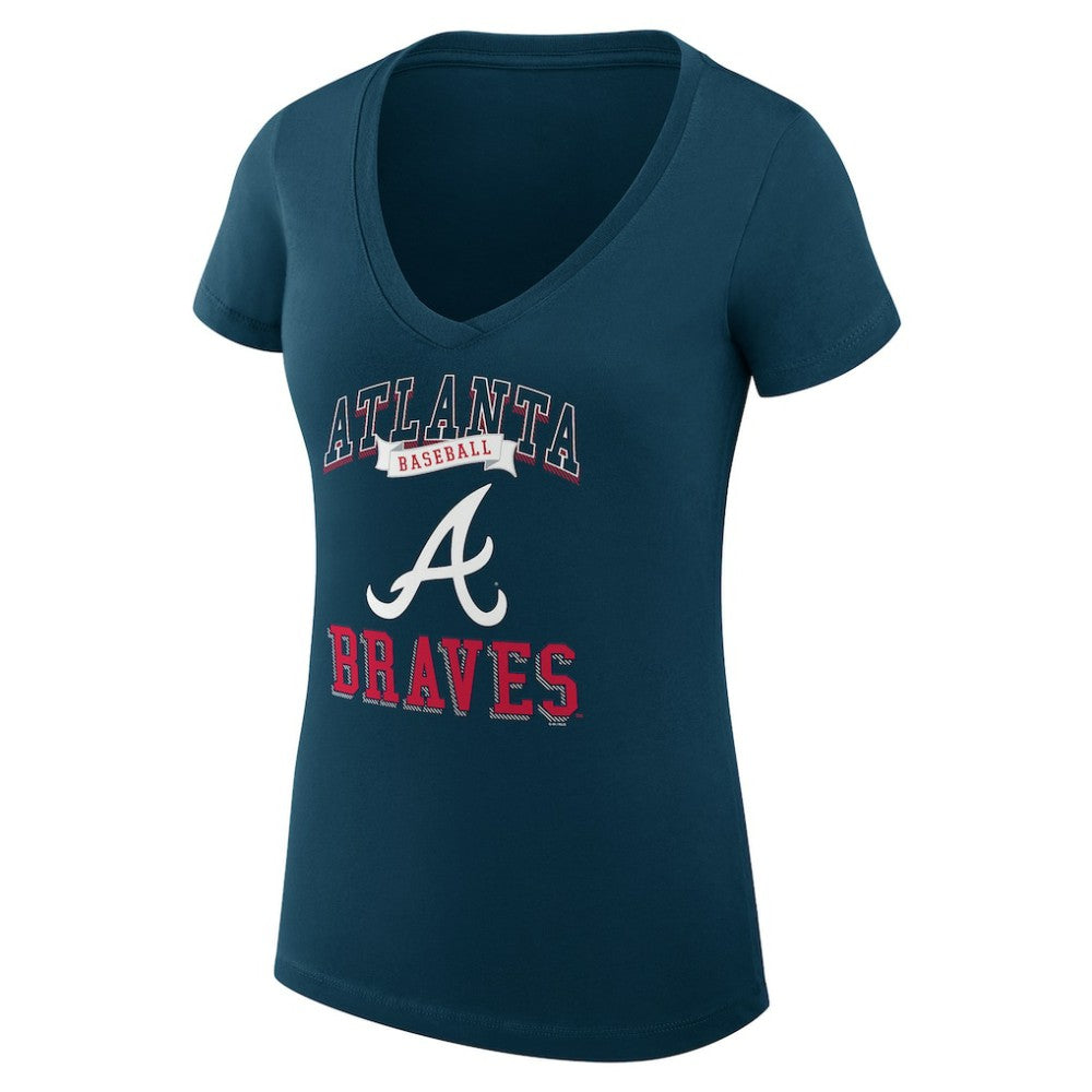 Navy Atlanta Braves G-III 4Her by Carl Banks Women's Super-Slim Fit Lightweight Team Logo Graphic V-Neck T-Shirt