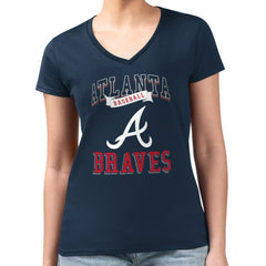 Navy Atlanta Braves G-III 4Her by Carl Banks Women's Super-Slim Fit Lightweight Team Logo Graphic V-Neck T-Shirt