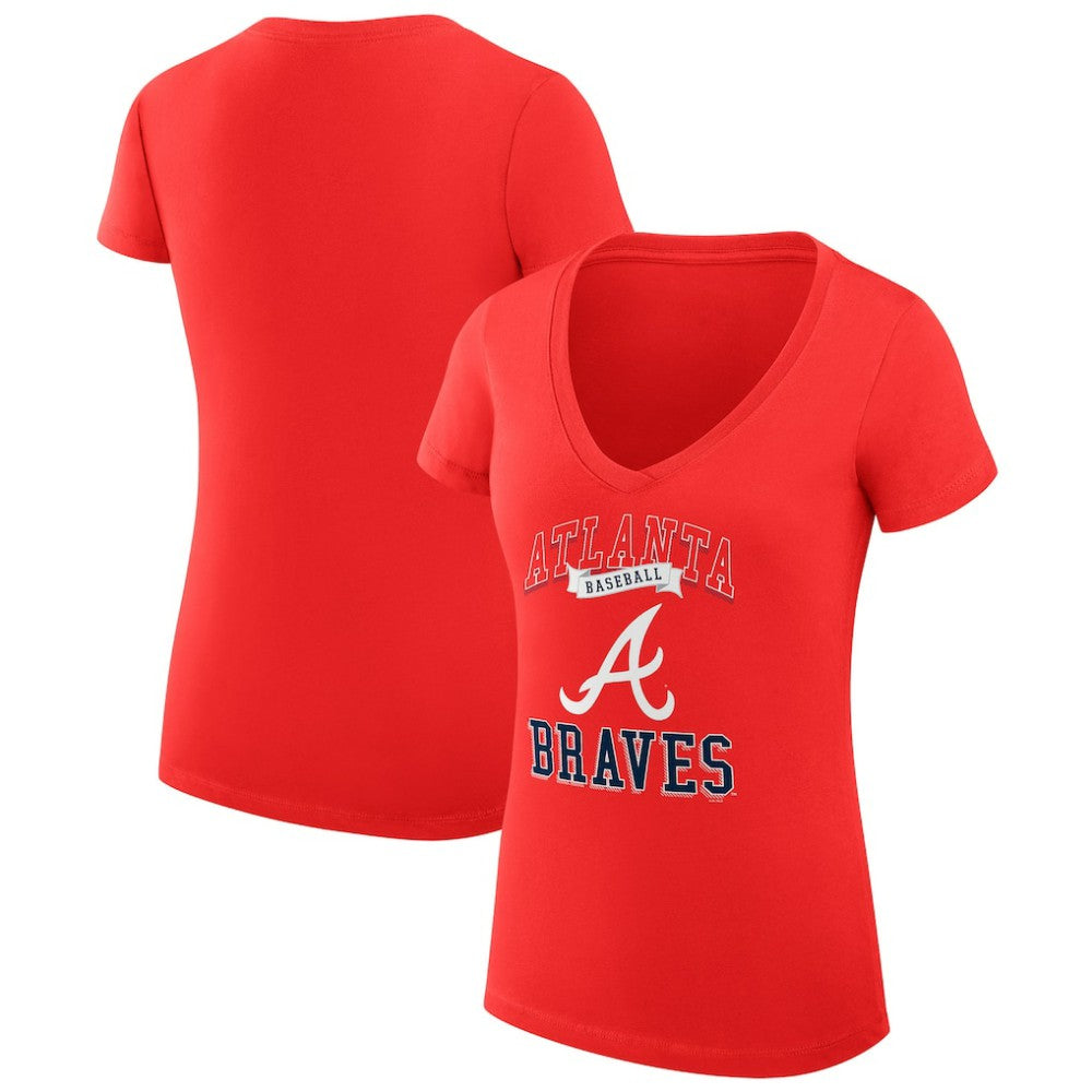 Red Atlanta Braves G-III 4Her by Carl Banks Women's Super-Slim Fit Lightweight Team Logo Graphic V-Neck T-Shirt