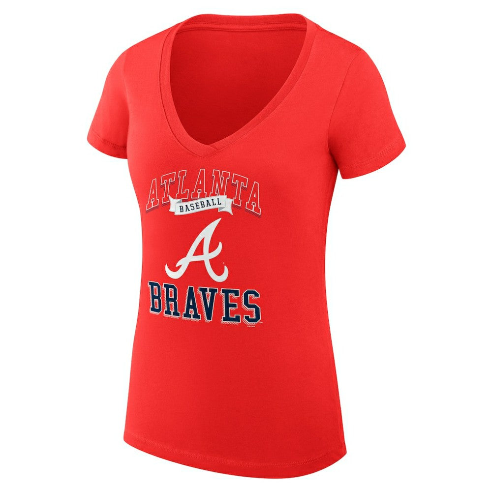 Red Atlanta Braves G-III 4Her by Carl Banks Women's Super-Slim Fit Lightweight Team Logo Graphic V-Neck T-Shirt