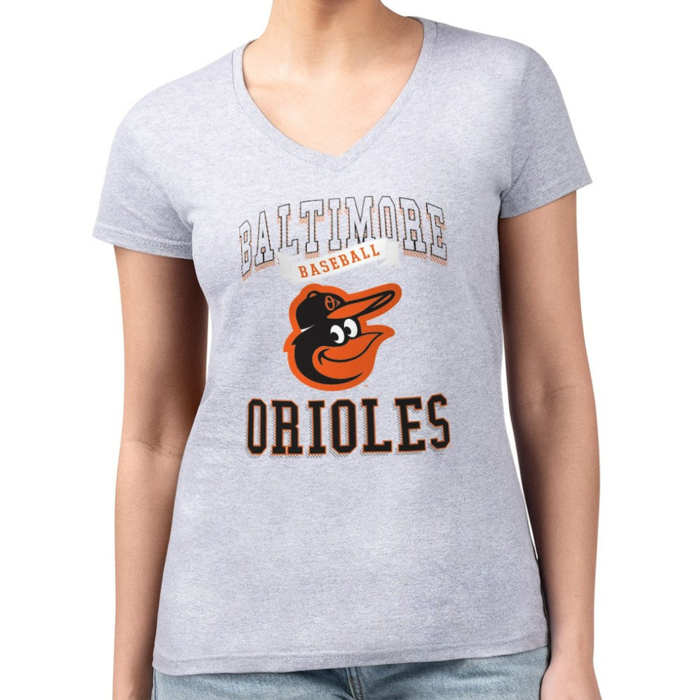 Heather Gray Baltimore Orioles G-III 4Her by Carl Banks Women's Super-Slim Fit Lightweight Team Logo Graphic V-Neck T-Shirt
