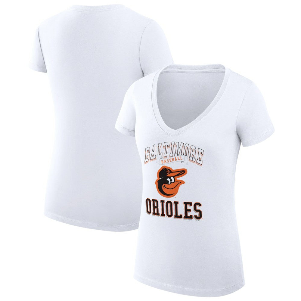 White Baltimore Orioles G-III 4Her by Carl Banks Women's Super-Slim Fit Lightweight Team Logo Graphic V-Neck T-Shirt
