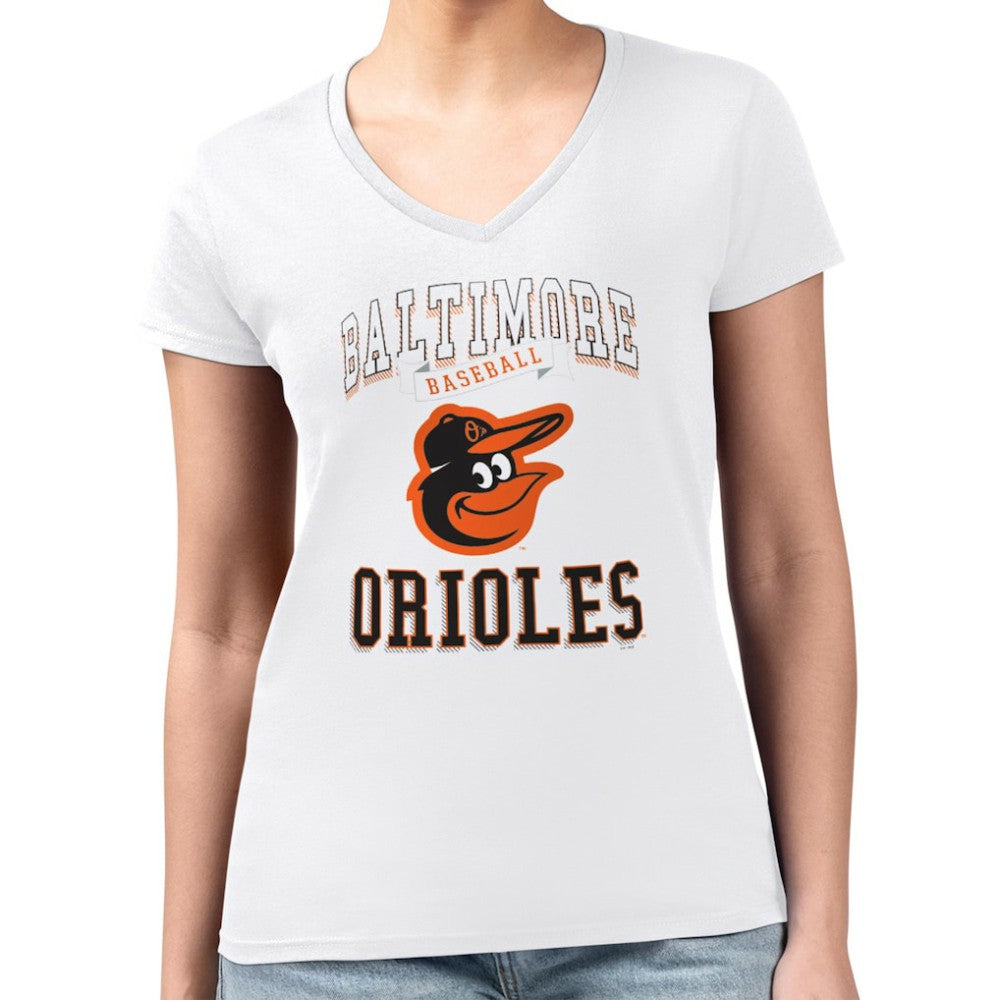 White Baltimore Orioles G-III 4Her by Carl Banks Women's Super-Slim Fit Lightweight Team Logo Graphic V-Neck T-Shirt