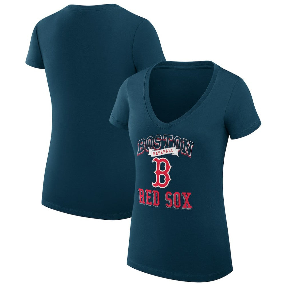 Navy Boston Red Sox G-III 4Her by Carl Banks Women's Super-Slim Fit Lightweight Team Logo Graphic V-Neck T-Shirt