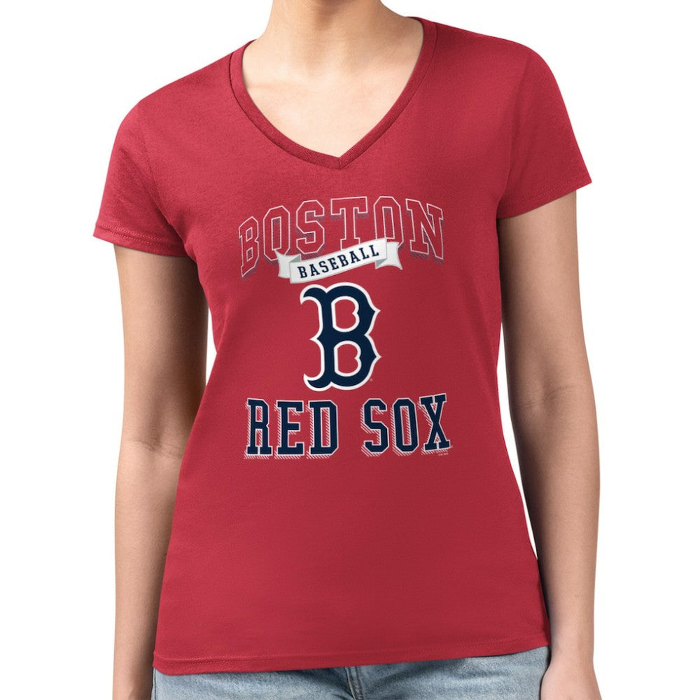 Red Boston Red Sox G-III 4Her by Carl Banks Women's Super-Slim Fit Lightweight Team Logo Graphic V-Neck T-Shirt