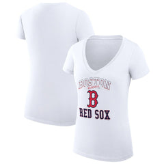 White Boston Red Sox G-III 4Her by Carl Banks Women's Super-Slim Fit Lightweight Team Logo Graphic V-Neck T-Shirt