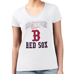 White Boston Red Sox G-III 4Her by Carl Banks Women's Super-Slim Fit Lightweight Team Logo Graphic V-Neck T-Shirt