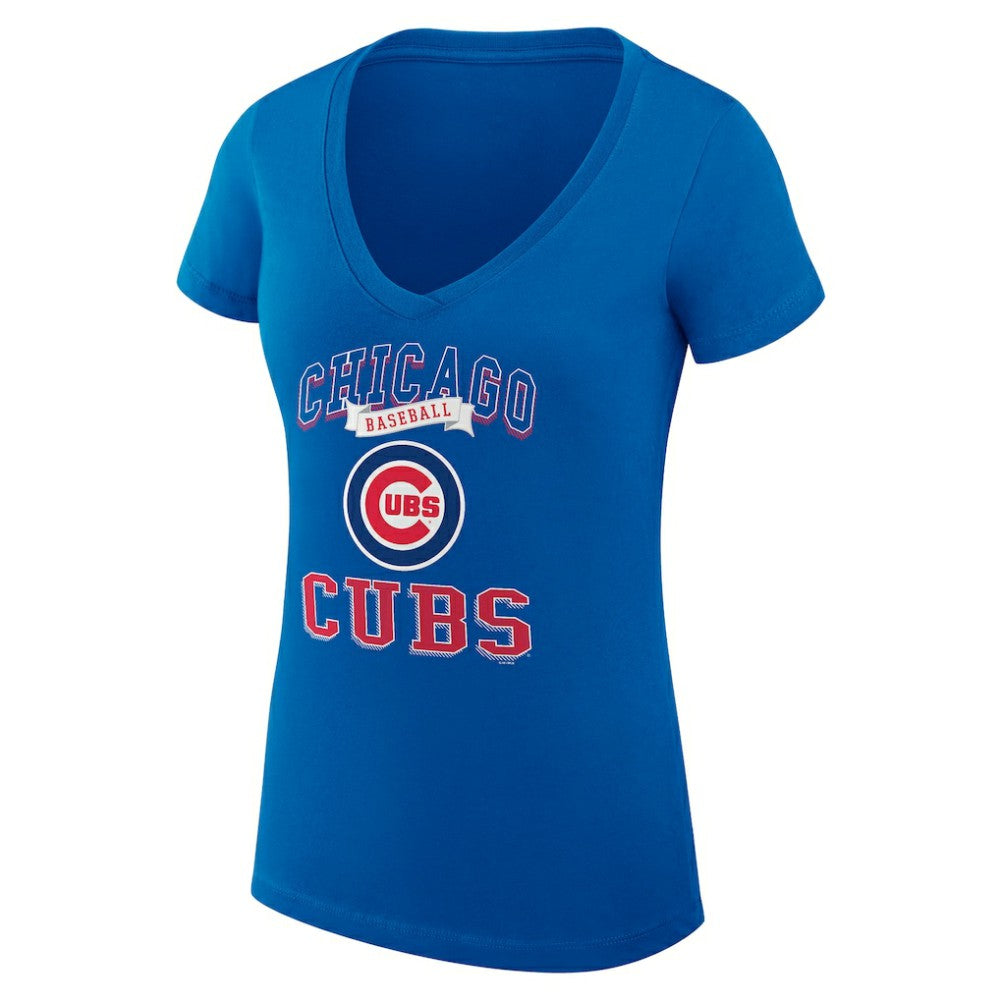 Royal Chicago Cubs G-III 4Her by Carl Banks Women's Super-Slim Fit Lightweight Team Logo Graphic V-Neck T-Shirt