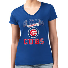Royal Chicago Cubs G-III 4Her by Carl Banks Women's Super-Slim Fit Lightweight Team Logo Graphic V-Neck T-Shirt