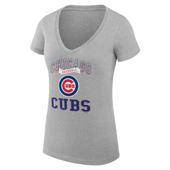 Heather Gray Chicago Cubs G-III 4Her by Carl Banks Women's Super-Slim Fit Lightweight Team Logo Graphic V-Neck T-Shirt