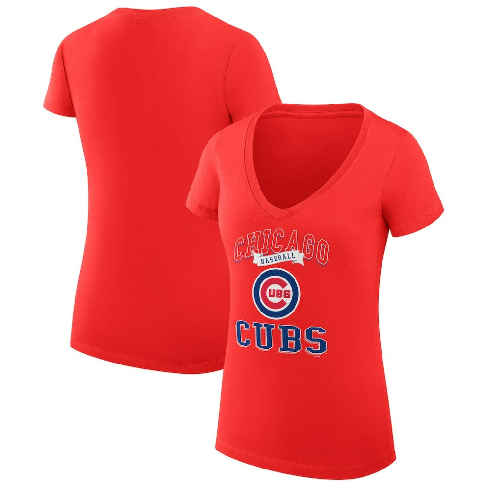 Red Chicago Cubs G-III 4Her by Carl Banks Women's Super-Slim Fit Lightweight Team Logo Graphic V-Neck T-Shirt