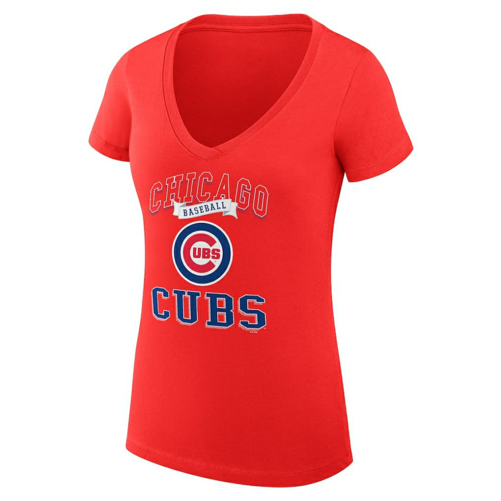 Red Chicago Cubs G-III 4Her by Carl Banks Women's Super-Slim Fit Lightweight Team Logo Graphic V-Neck T-Shirt