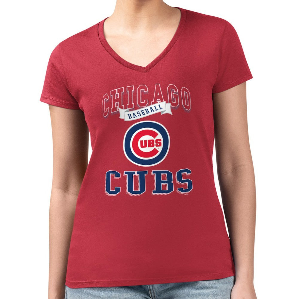Red Chicago Cubs G-III 4Her by Carl Banks Women's Super-Slim Fit Lightweight Team Logo Graphic V-Neck T-Shirt