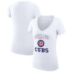 White Chicago Cubs G-III 4Her by Carl Banks Women's Super-Slim Fit Lightweight Team Logo Graphic V-Neck T-Shirt