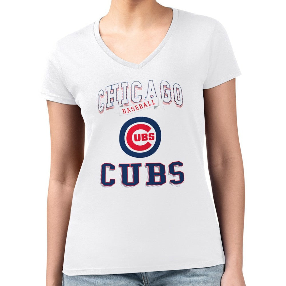 White Chicago Cubs G-III 4Her by Carl Banks Women's Super-Slim Fit Lightweight Team Logo Graphic V-Neck T-Shirt