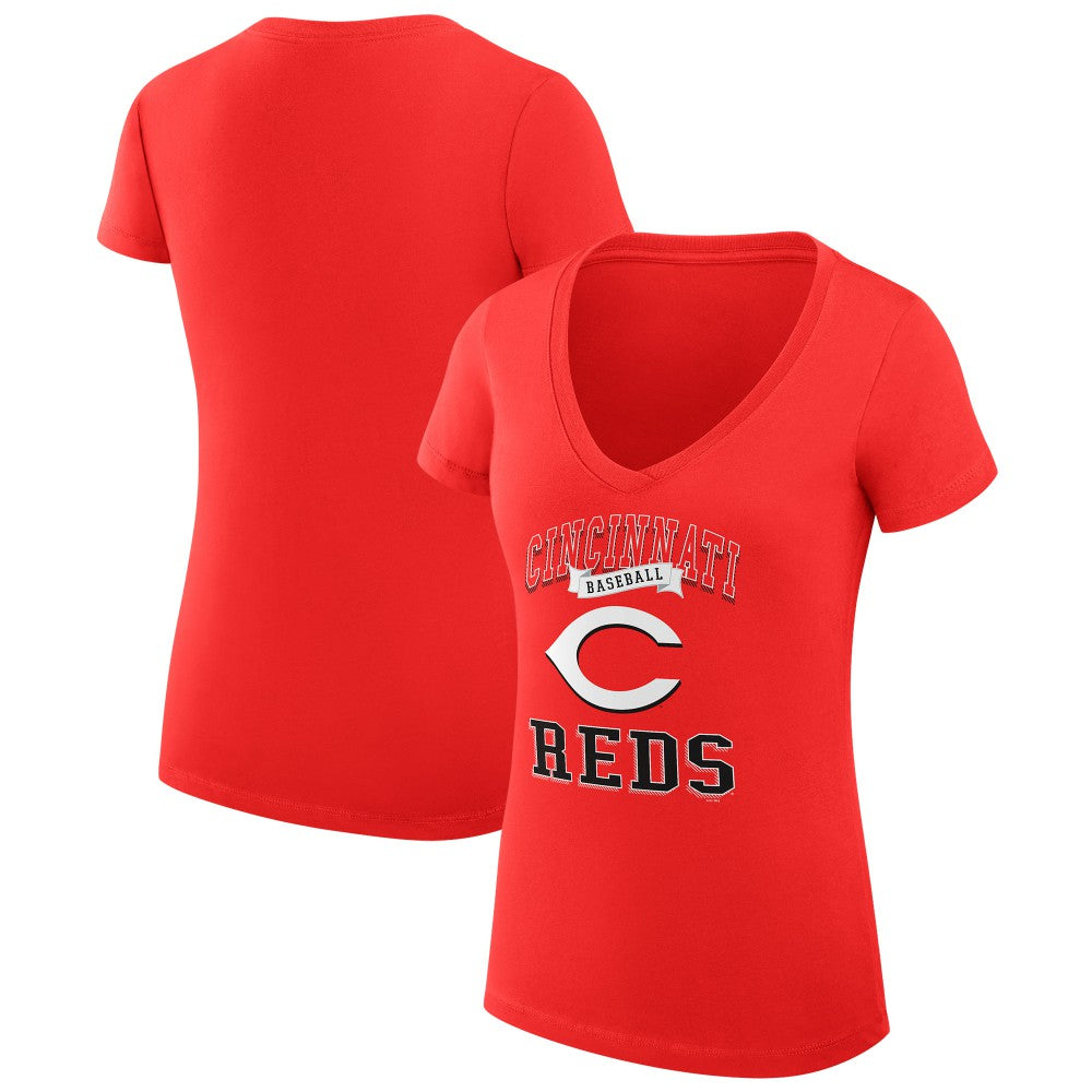 Red Cincinnati Reds G-III 4Her by Carl Banks Women's Super-Slim Fit Lightweight Team Logo Graphic V-Neck T-Shirt